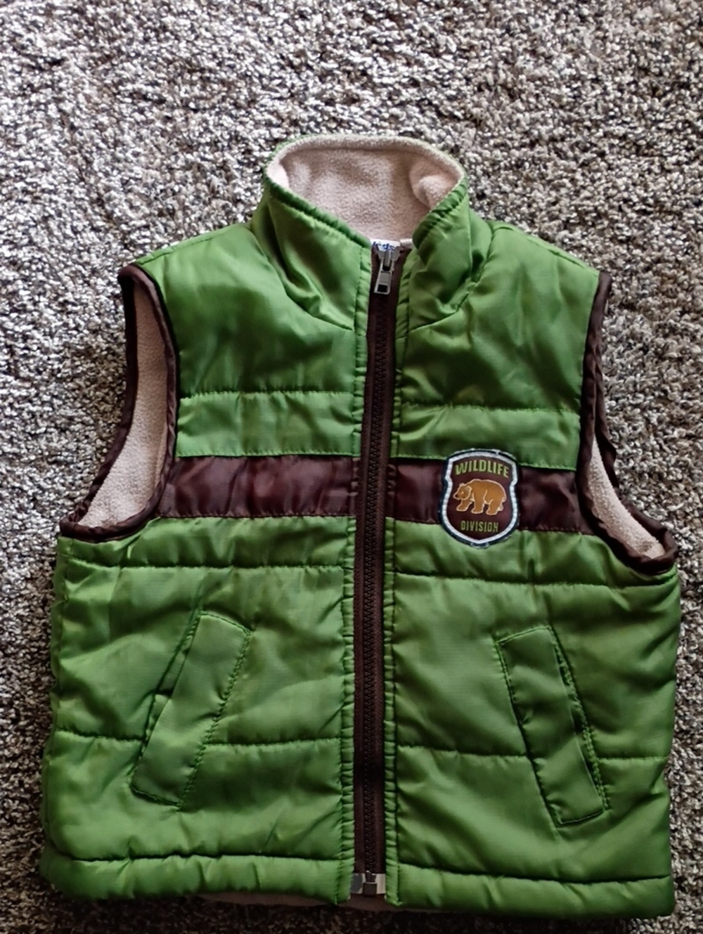 Kids Green Puffer Vest with Wildlife Patch